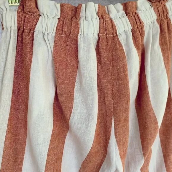 BeachLunchLounge Linen Blend Lagenlook Paperbag Pants Size S Brown White Stripes - Picture 9 of 13